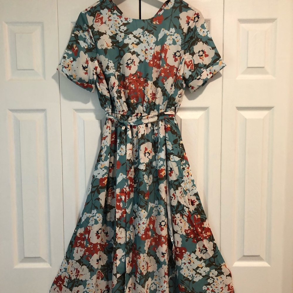 Teal Floral midi dress